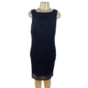 Carole Little Sleeveless Black Lace Overlay Sheath Shirt ans Skirt Set Sz 8